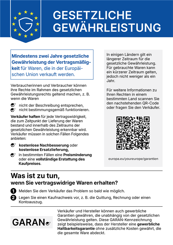 Mind. 2 Jahre gesetzliche Gewährleistung (EU)