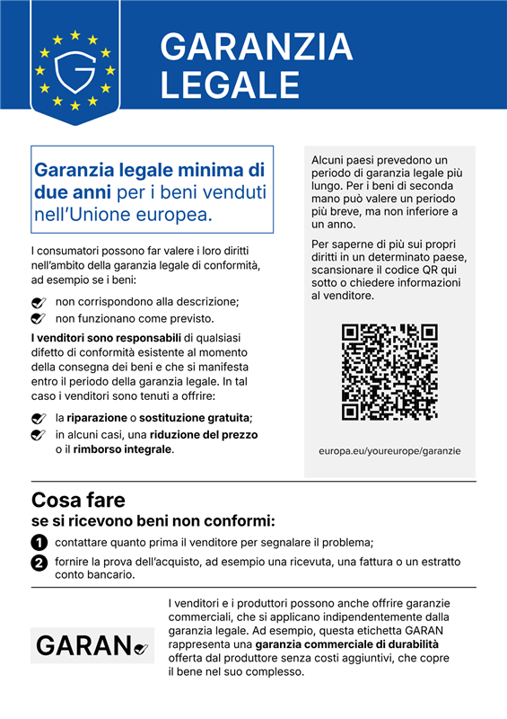 Garanzia legale UE: minimo due anni